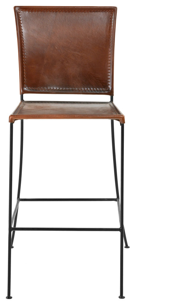 Brown Top Grain Leather Dining Bar Height Chair Minimalist Crush