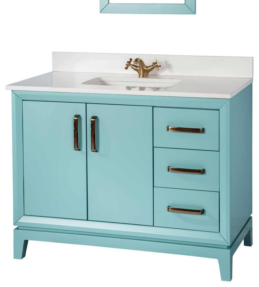 Fabia Collection 42" Bathroom Vanity With Sink, Mirror, Countertop, Turquoise