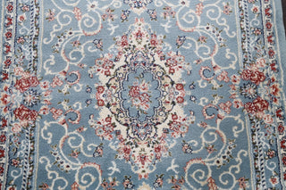 Light Blue Floral Medallion Transitional Turkish Rug Oriental Carpet 3x10