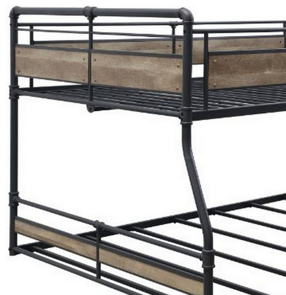Benzara BM261731 Full Over Queen Bunk Bed With Tubular Metal Frame, Dark Bronze