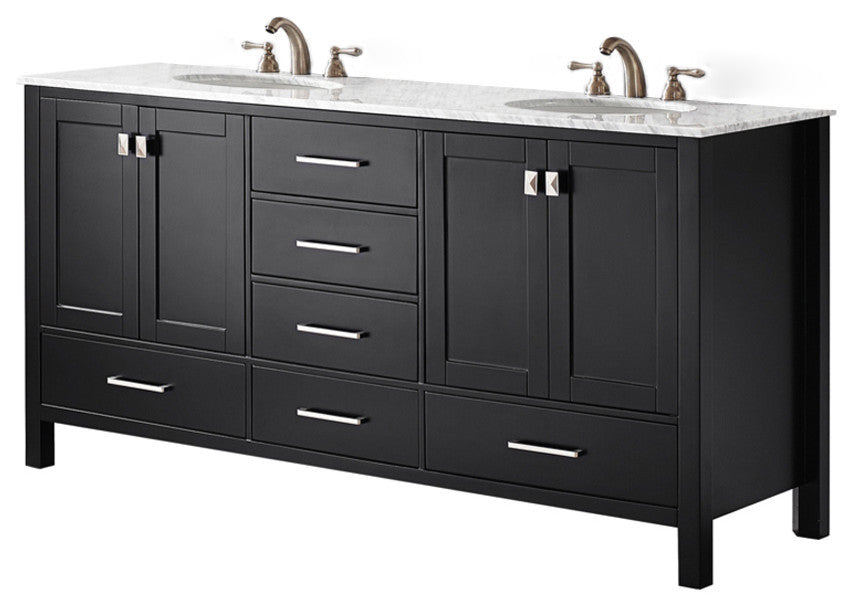 Gela 72" Vanity in Espresso with Carrara White Marble Countertop Without Mirror
