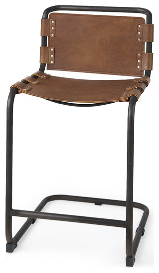Berbick 20.5 x 24.75 x 39 Medium Brown Leather With Iron Frame Counter Stool