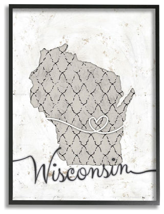 Stupell Industries Wisconsin Patterned Grey US State Design, 16 x 20