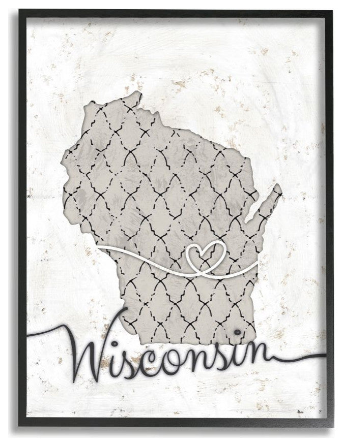 Stupell Industries Wisconsin Patterned Grey US State Design, 16 x 20