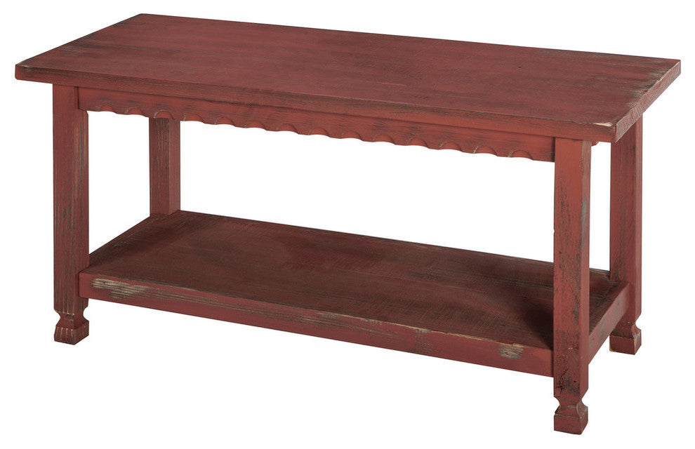 Country Cottage Coat Hooks and Bench Set, Red Antique