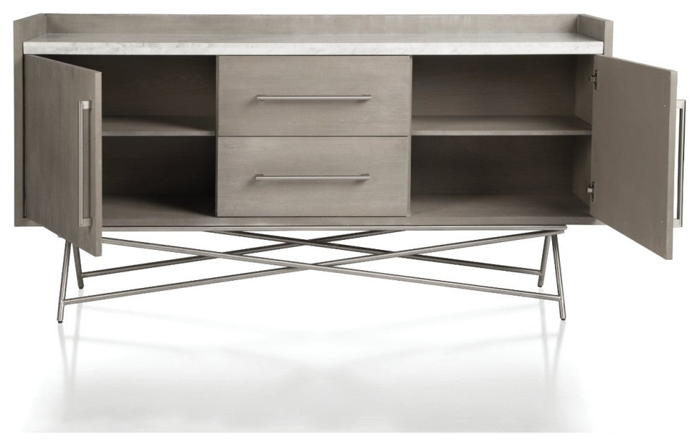 Modus Coral Marble Top Rectangular Sideboard in Antique Grey