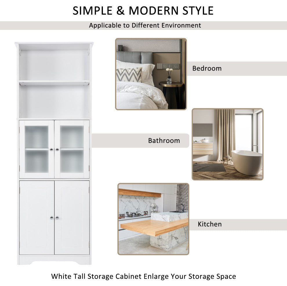 64" Wood 4-door Bathroom Cabinet with Adjustable Shelves
