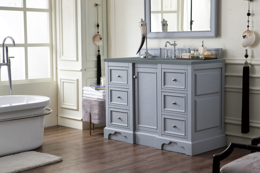 James Martin 825-V48-SL-3CBL De Soto 48" Single Vanity Silver Gray Quartz Top