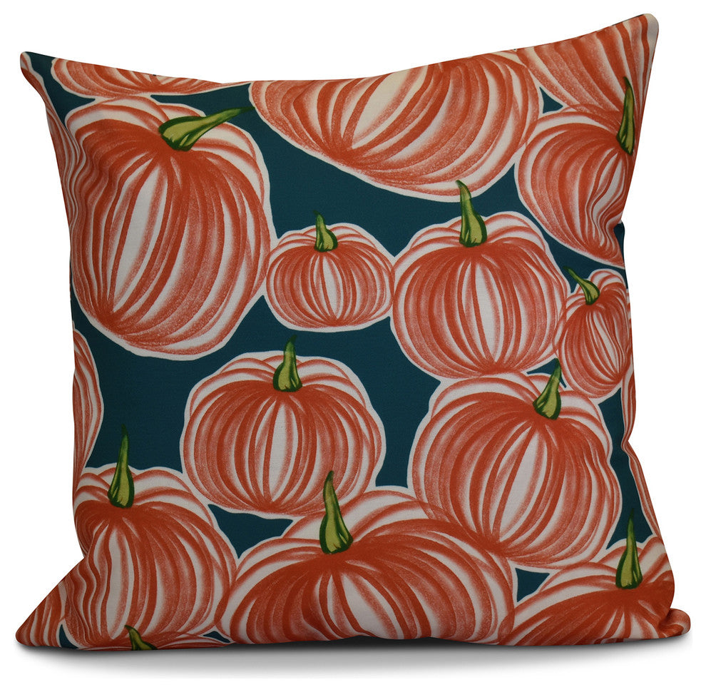 Pumpkins-A-Plenty Geometric Print Outdoor Pillow, Teal, 16"x16"