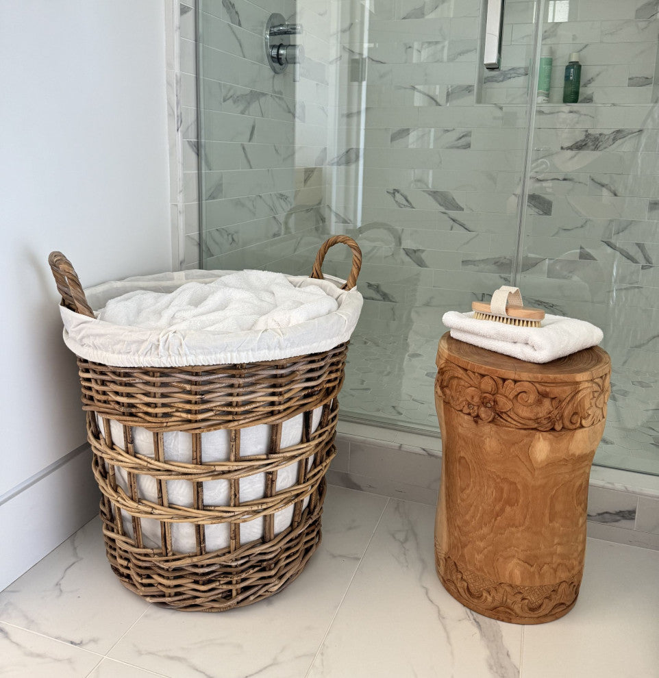 Round Rattan Storage and Laundry Basket WithLiner