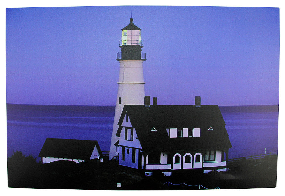 Battery Operated 1 LED Sunset Lighthouse Scene Canvas Wall Hanging, 23.5"