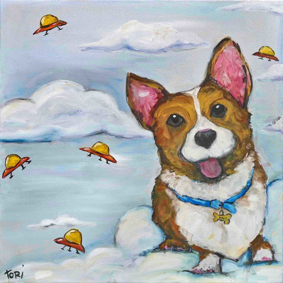 "Corgi in Space" Painting Print on Wrapped Canvas