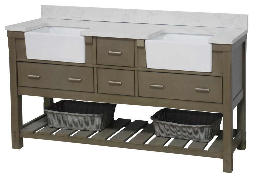 Charlotte 72" Bathroom Vanity, Weathered Gray, Engineered Carrara