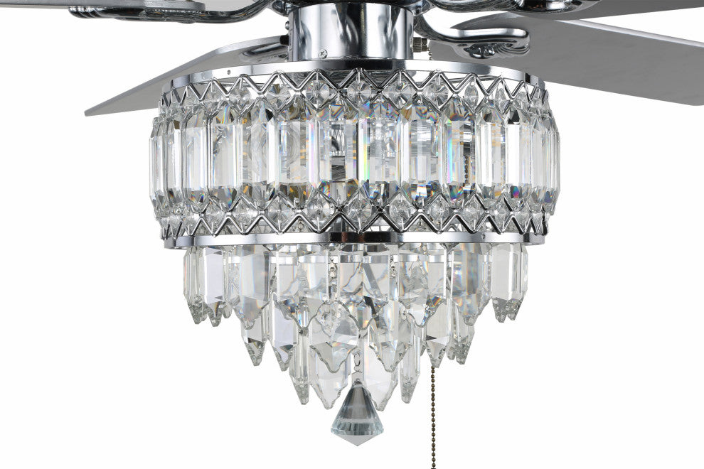 52" Black Crystal Reversible Ceiling Fan with 5 Wood Blades and Remote Control, Chrome, 52"