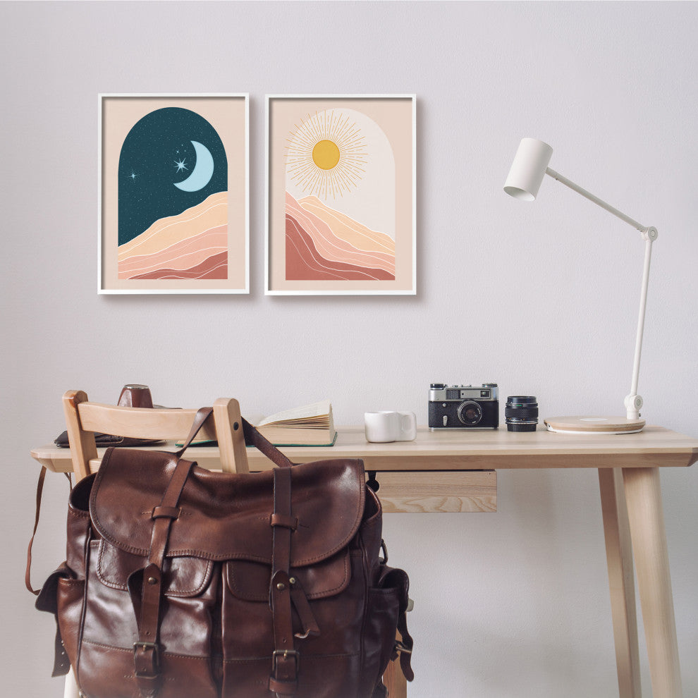 Energetic Arid Desert Daily Sky Boho Landscape Windows, 2pc, each 11 x 14