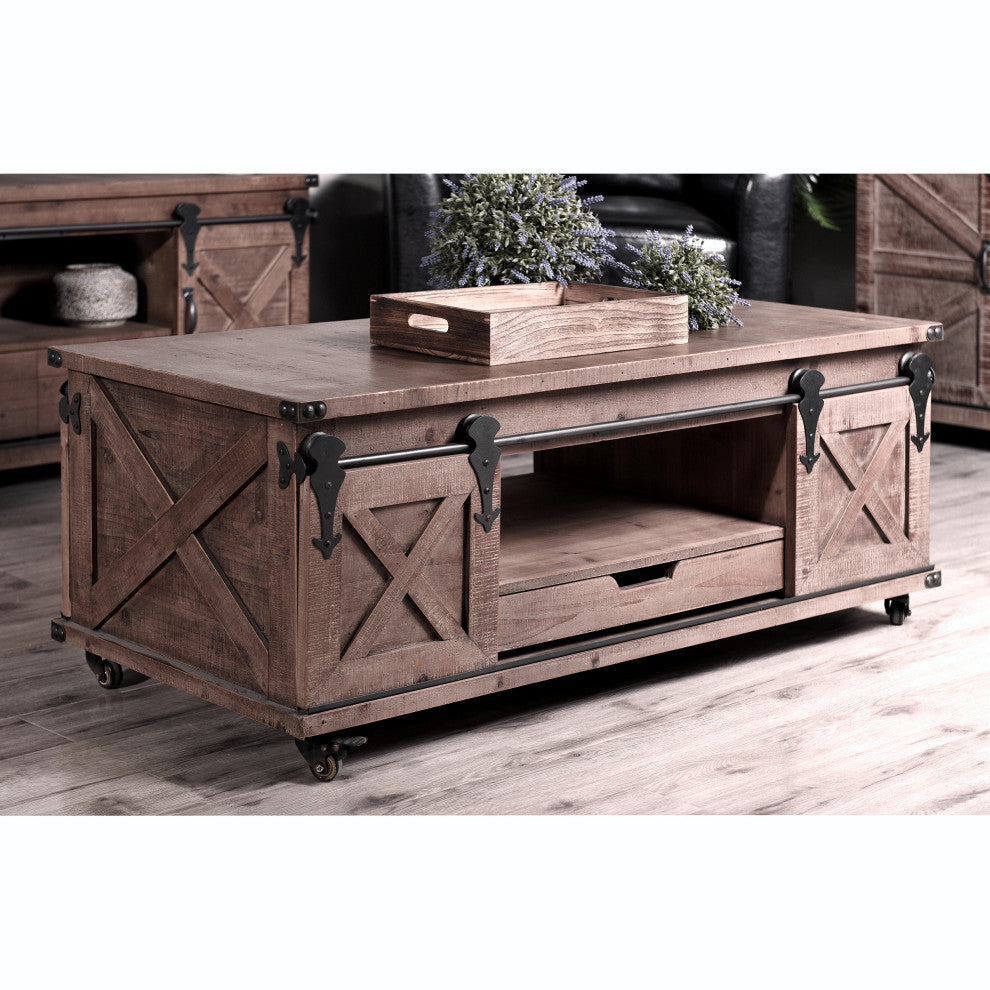 Presley 2 Door With Drawer Coffee Table, Natural Brown