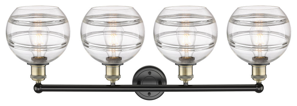 Edison-Rochester 4-Light 35" Bath Vanity Light, Black Antique Brass, Clear