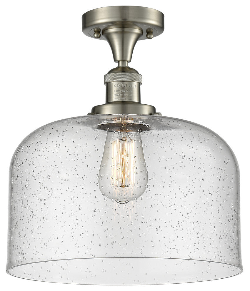 X-Large Bell 1-Light Semi-Flush Mount, Brushed Satin Nickel, Seedy