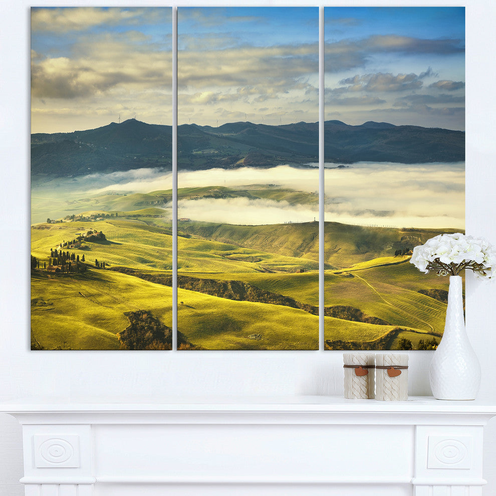"Tuscany Farmland and Green Fields" Metal Wall Art, 3 Panels, 36"x28"