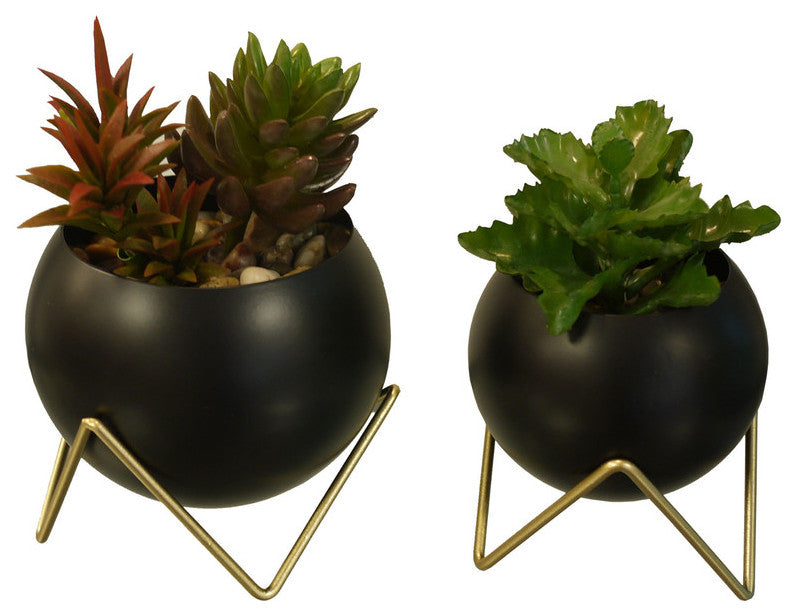 Spherical Planter Decorative Accent, Gold and Black, 2-Piece Set