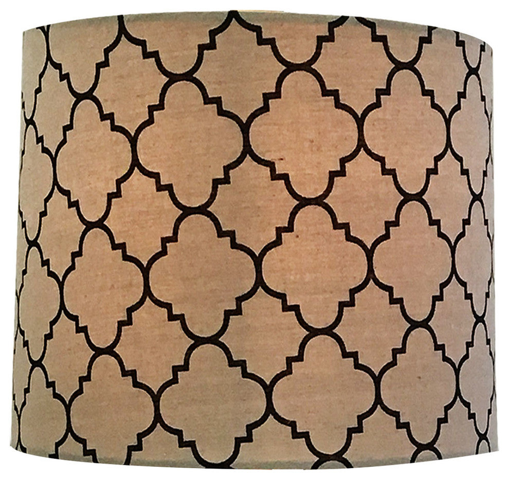 Linen Eggshell and Black Moroccan Print Shallow Drum Hardback Lamp Shade