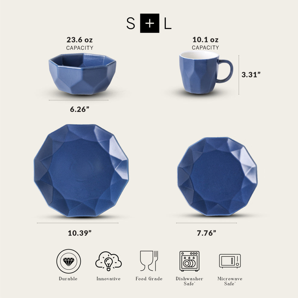 Stone Lain Jamie Porcelain 32 Piece Dinnerware Set, Blue
