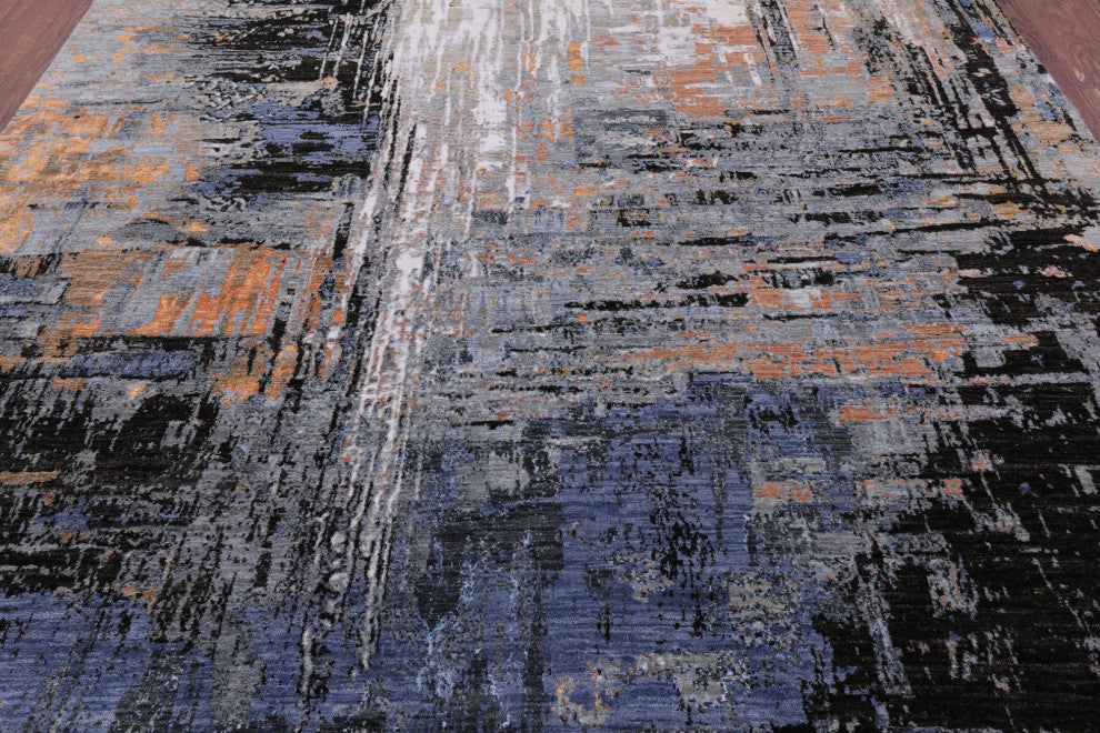 Handmade Abstract Wool and Silk Rug 7' 11" X 10' 2" Q8555