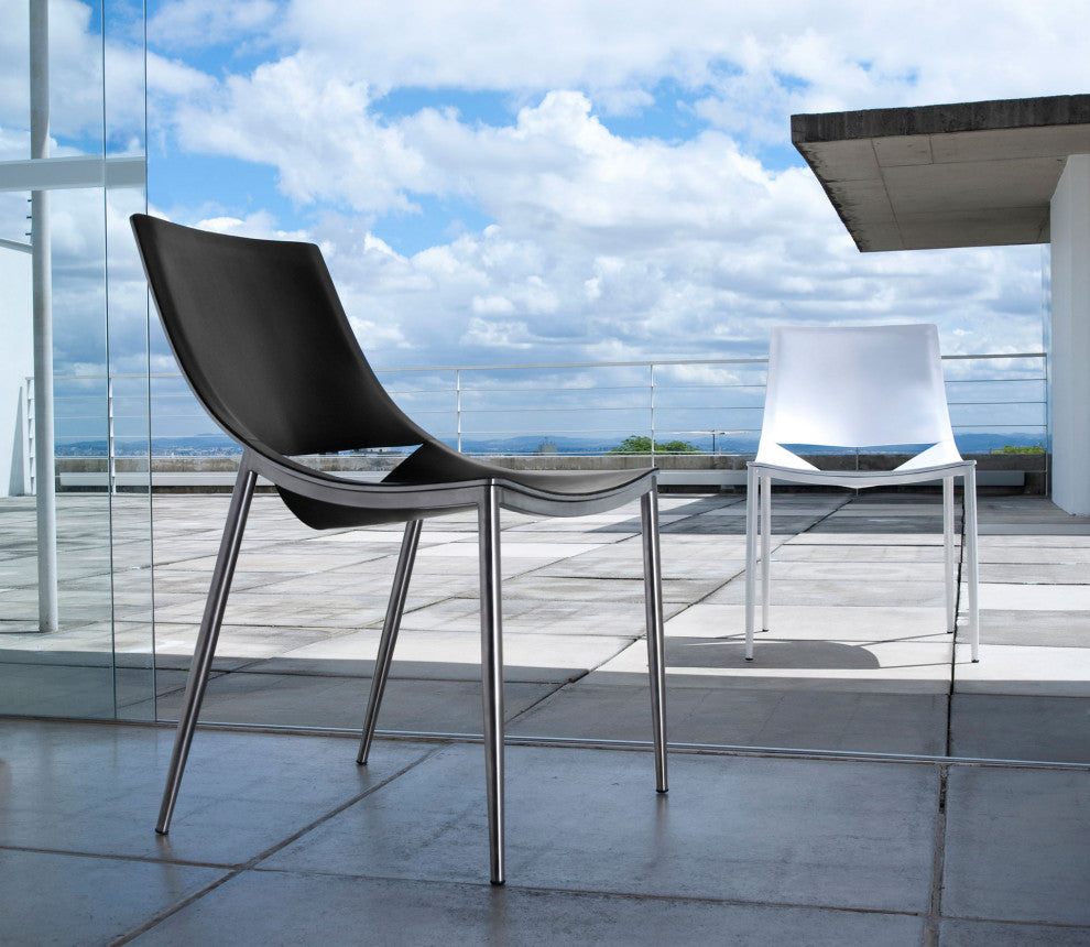 Sloane Dining Chair, Black Leather and Carbon Steel