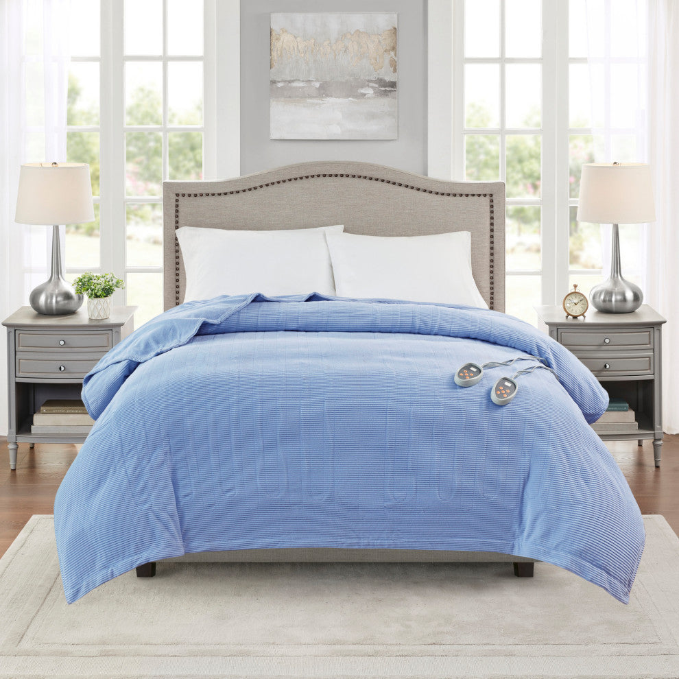 Beautyrest Knitted Micro Fleece Solid Textured Heated Blanket, Blue, Queen