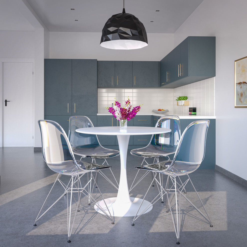 Round Dining Table 35" MDF Wood Tabletop in Steel for Dining Room & Kitchen, White