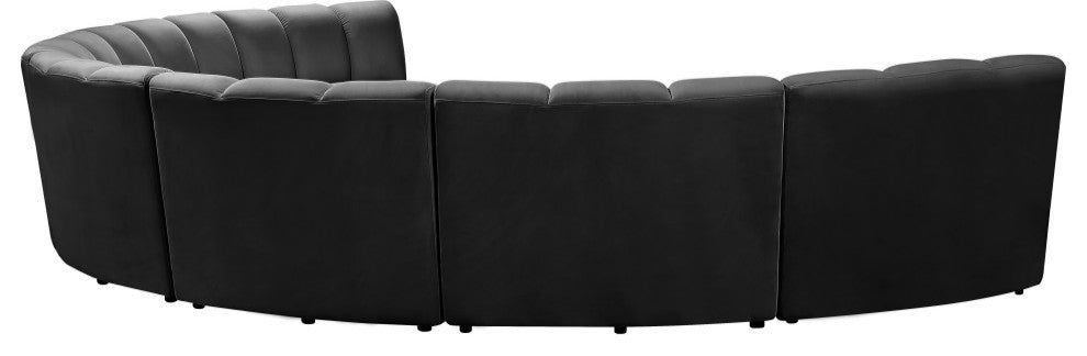 Infinity Channel Tufted Velvet Modular Chair, Gray, 7 Piece