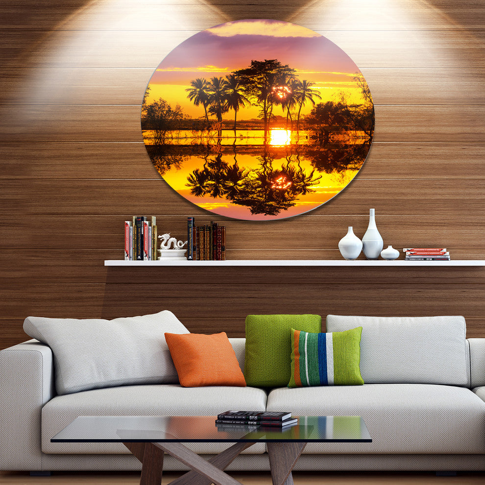 Trees Mirrored In Flooded Waters, Landscape Disc Metal Wall Art, 36"