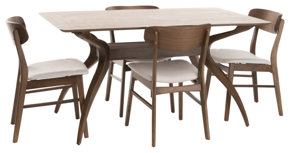 GDF Studio Leona Mid-Century Modern 5 Piece Dining Set, Light Beige