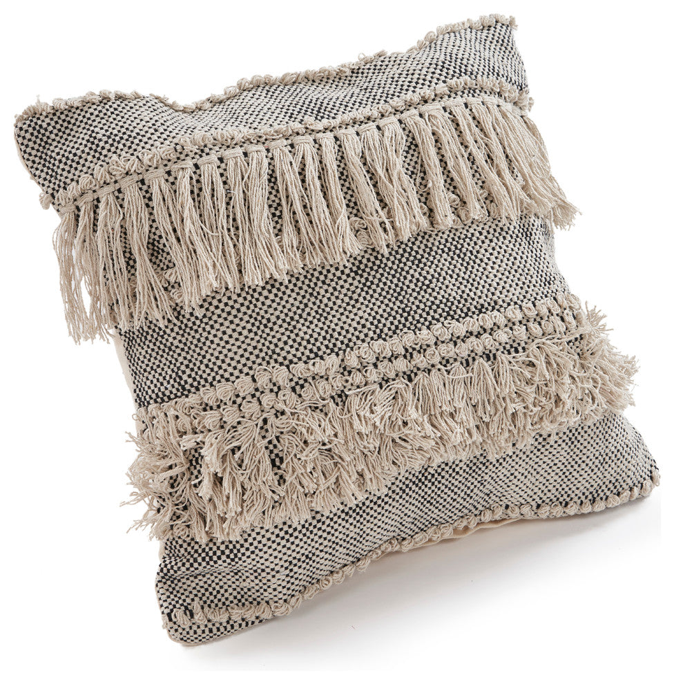 Gray Over-Tufted Farmhouse Throw Pillow