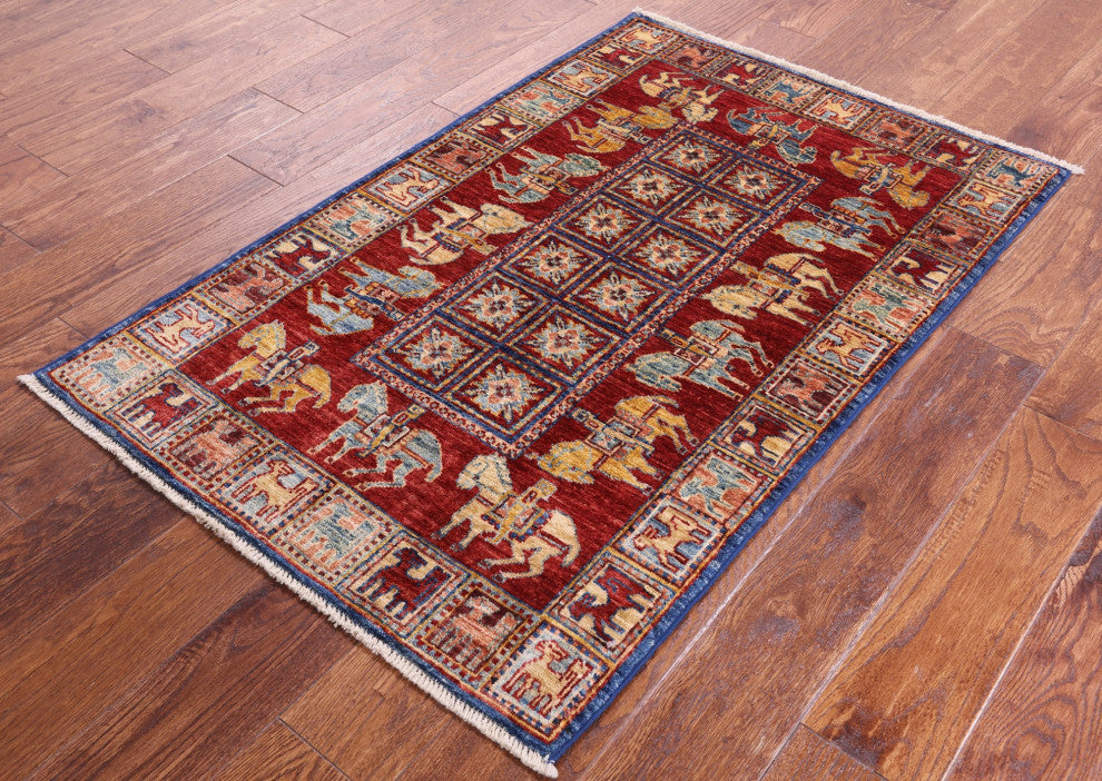 Antiqued Pazyryk Historical Design Hand Knotted Rug 2' 7" X 4' 1" Q10882