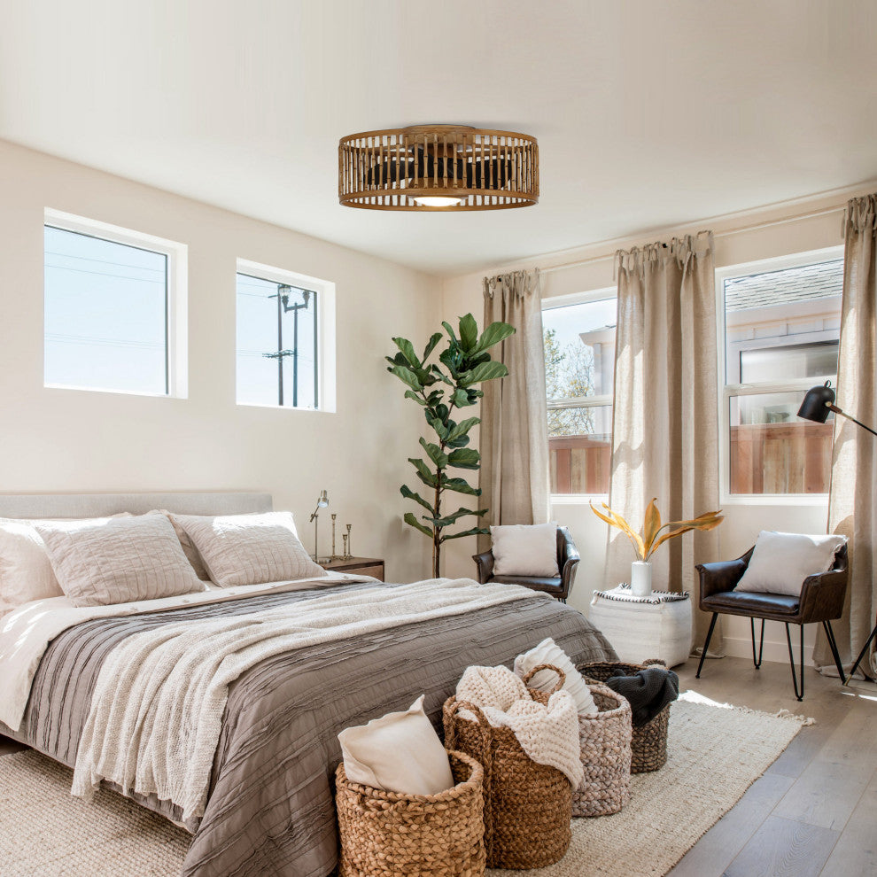 19.5 in Indoor Farmhouse Flush Mount LED Ceiling Fan With Remote Control