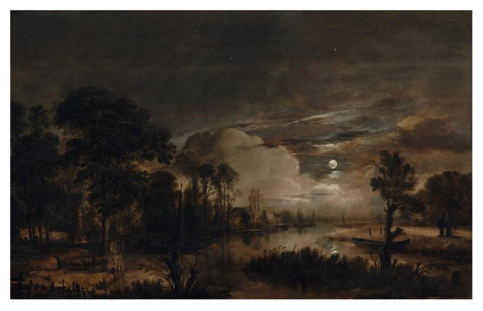 "Moonlit Landscap, New Amstel River and Castle Kostverloren" Paper Art, 38"x25"