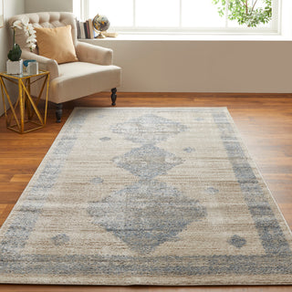 Weave & Wander Melba Nomadic Geometric Area Rug, Blue/Ivory, 4'3"x6'3"