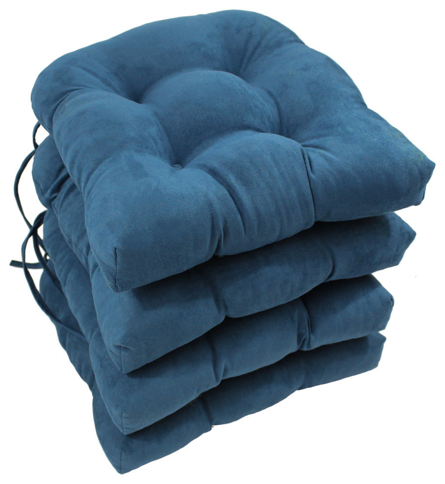 16" Solid Micro Suede U-Shaped Tufted Chair Cushions, Set of 4, Indigo