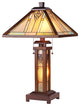 ZELLA Tiffany-style Mission 3 Light Double Lit Wooden Table Lamp 15inches Shade