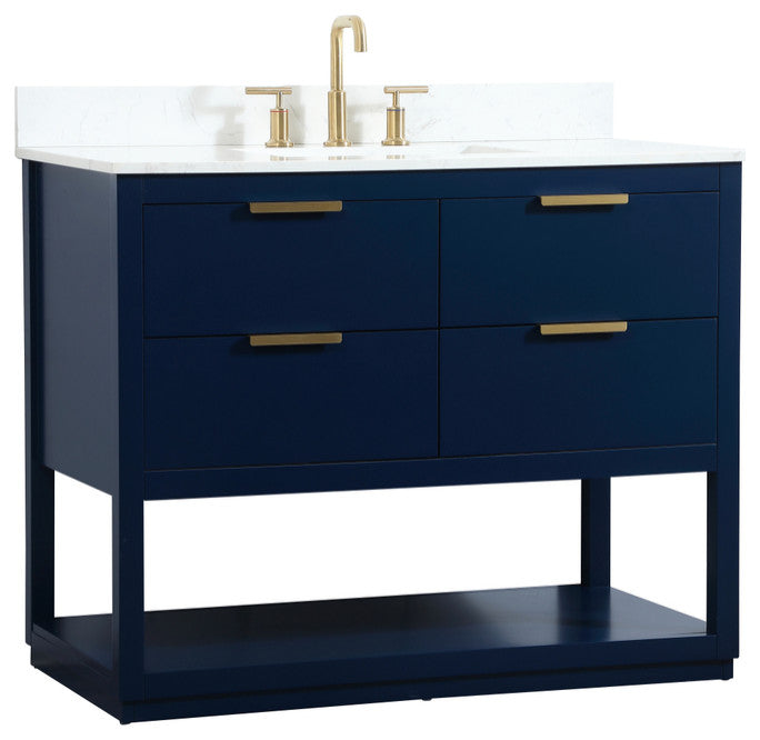 42" Single Bathroom Vanity, Blue, With Backsplash