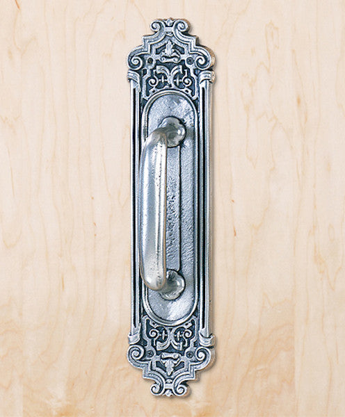 Ornate 21" Entryway Door Pull, Polished Pewter