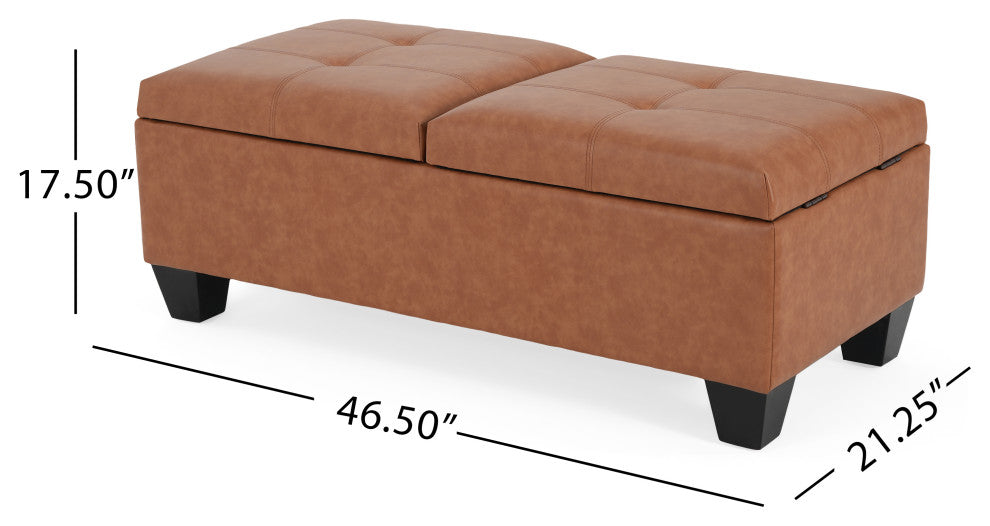 Murray Double Opening Leather Storage Ottoman, Light Brown