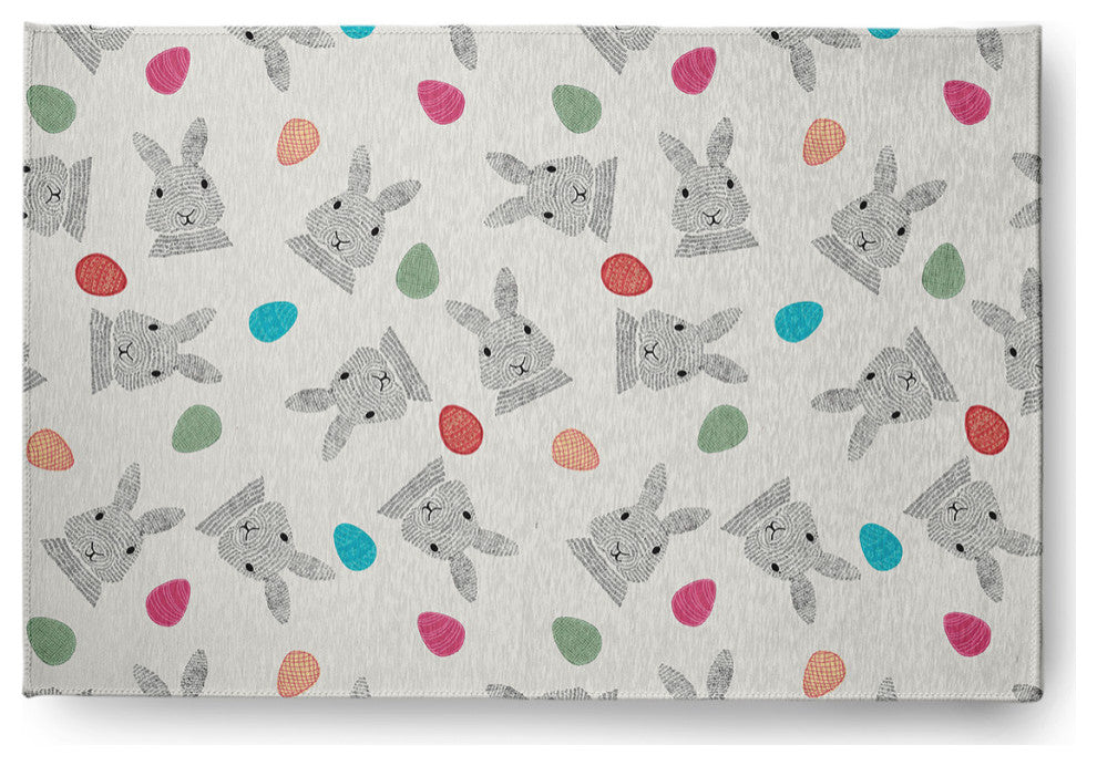 Bunnies and Eggs Easter Chenille Rug, Whisper White, 2'x3'