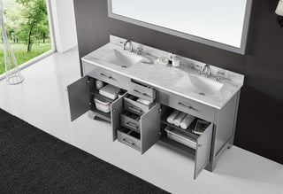 72" Double Sink Bathroom Vanity With Carrara Marble Top