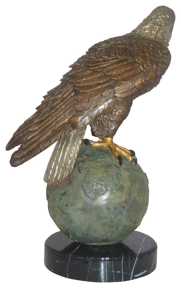 Bald Eagle Standing on a Globe Bronze Statue -  Size: 17"L x 9"W x 23"H.