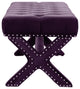 Diana Velvet Button Tufted Silver Nailhead Trim X-Leg Bench, Plum