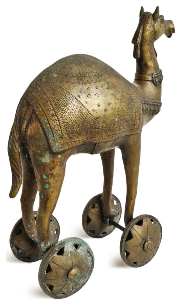Antique Brass India Camel on Wheels