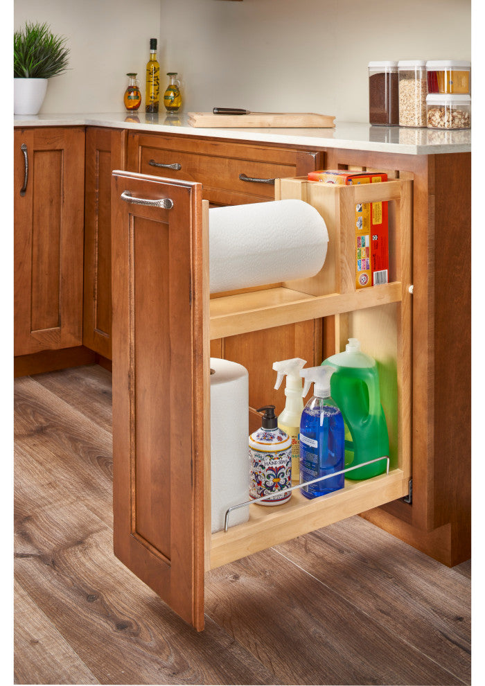 Wood Base Cabinet Paper Towel Pull Out Organizer With Soft Close, 6.69"