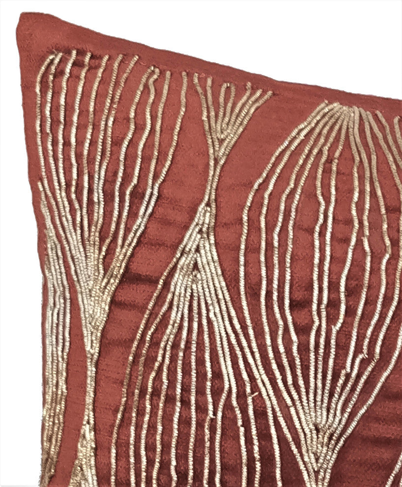 Rustic Red Throw Pillows Cover 20"x20" Velvet Cushion Covers - Golden Sitar